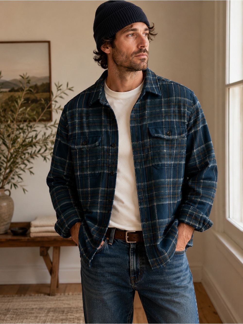 Woolrich Green Label Cotton Blue Plaid Heavyweight Overshirt Men’s M